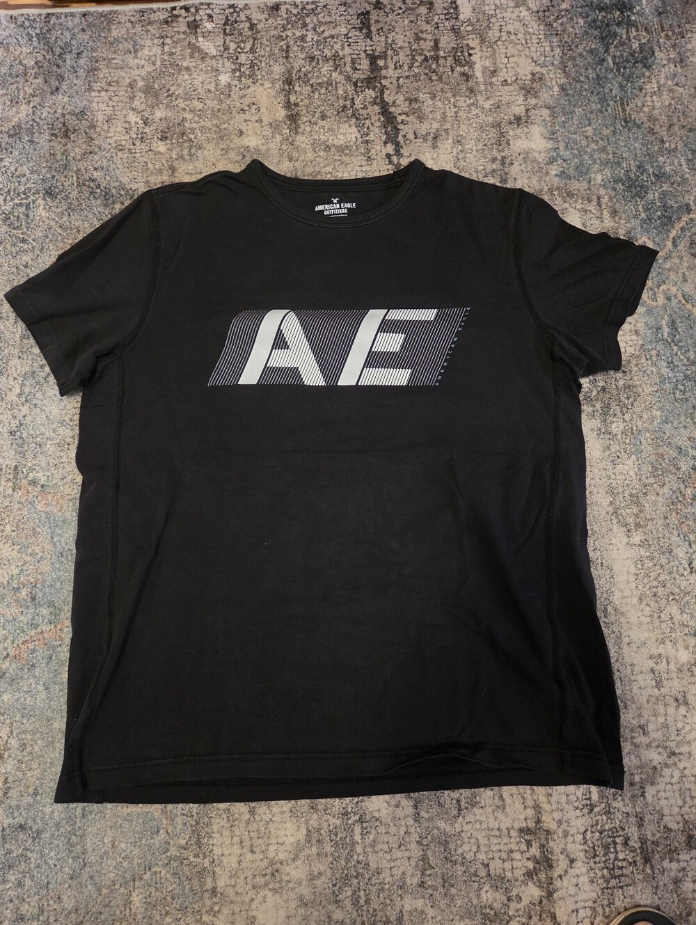 American Eagle Men's Large Black Active Flex Graphic T-Shirt AE Logo Performance